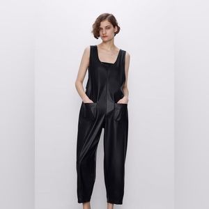 Zara Faux Leather Overalls Black size Small